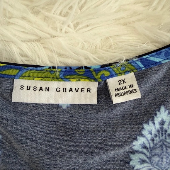 Susan Graver Womens Liquid Knit Floral Sleeveless Top Size 2X Blue - Picture 3 of 7